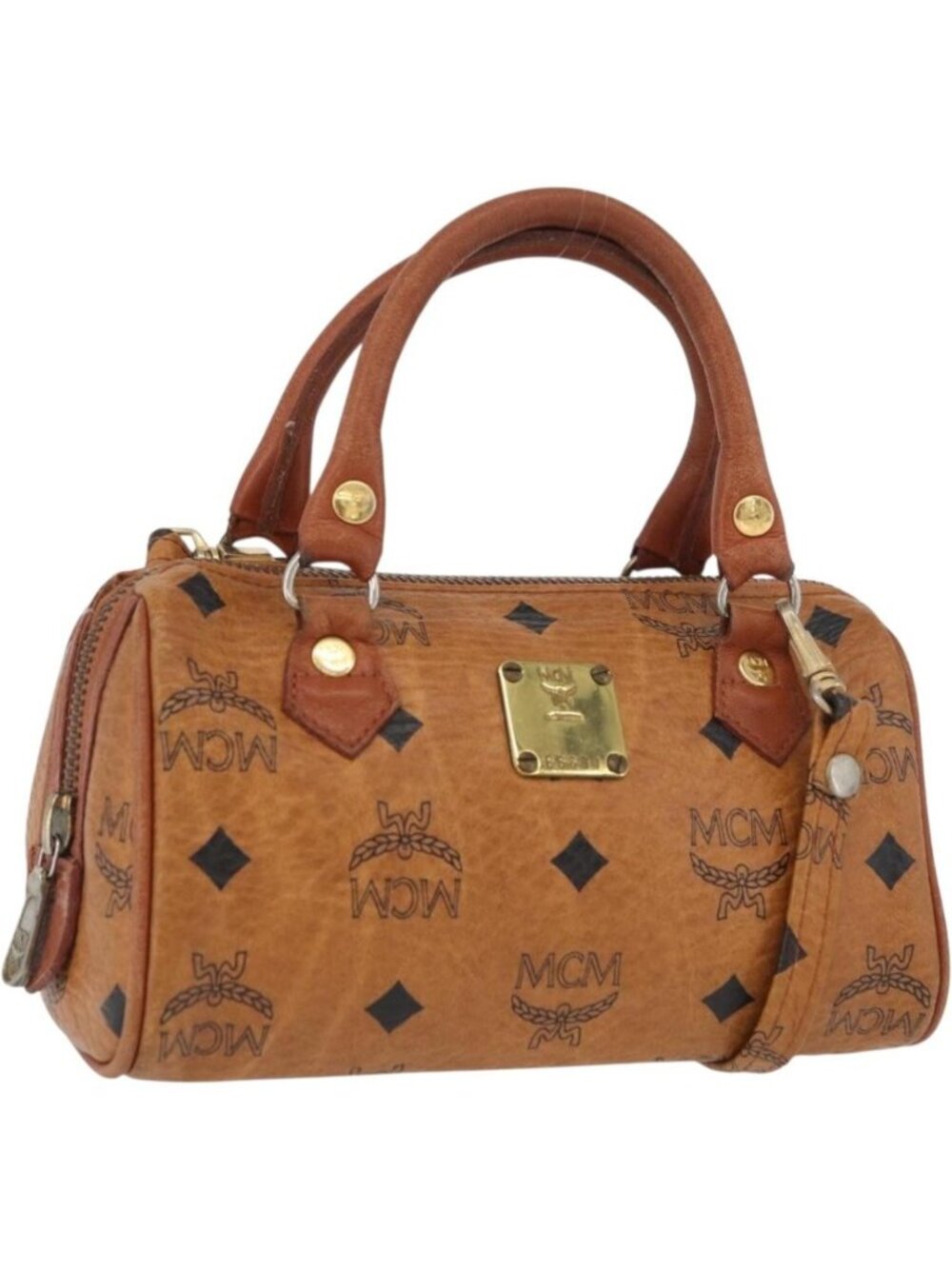 MCM Vicetos Mini Logogram Boston Bag PVC Leather 2way Brown Gold